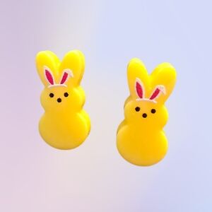 Bunny Rabbit Easter Yellow Stud Earrings Resin Handmade Stainless Steel 0.8" New